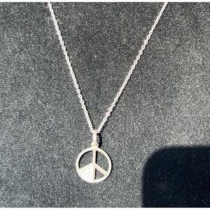 925 Italy Marked CW Peace Sign Chain Necklace 18 Inches